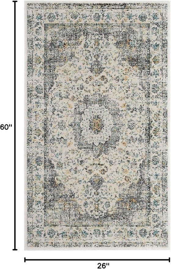 SAFAVIEH Evoke Collection Accent Rug - 2'2" x 5', Grey & Gold, Shabby Chic Oriental Medallion Design, Non-Shedding & Easy to Clean, Ideal for Foyer, Kitchen, Entryway (EVK220B)