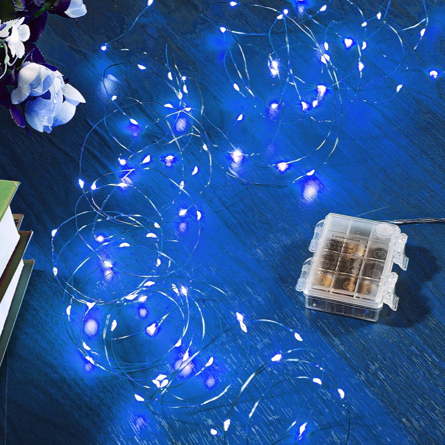 1 Pack 65.6 Ft. Battery Operated Outdoor String Lights with Remote & Timer, LED Blue Fairy Lights, Waterproof Twinkle Lights for Bedroom, Dorm, Mason Jar, Wedding, Party, Christmas