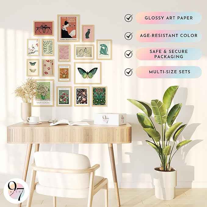 97 Decor Vintage Eclectic Home Decor - Boho Gallery Wall Art Prints Set, Cute Dorm Posters For Room Aesthetic Pictures, Earthy Boho Wall Decor For Teen Girl Bedroom Apartment Decoration (Unframed)