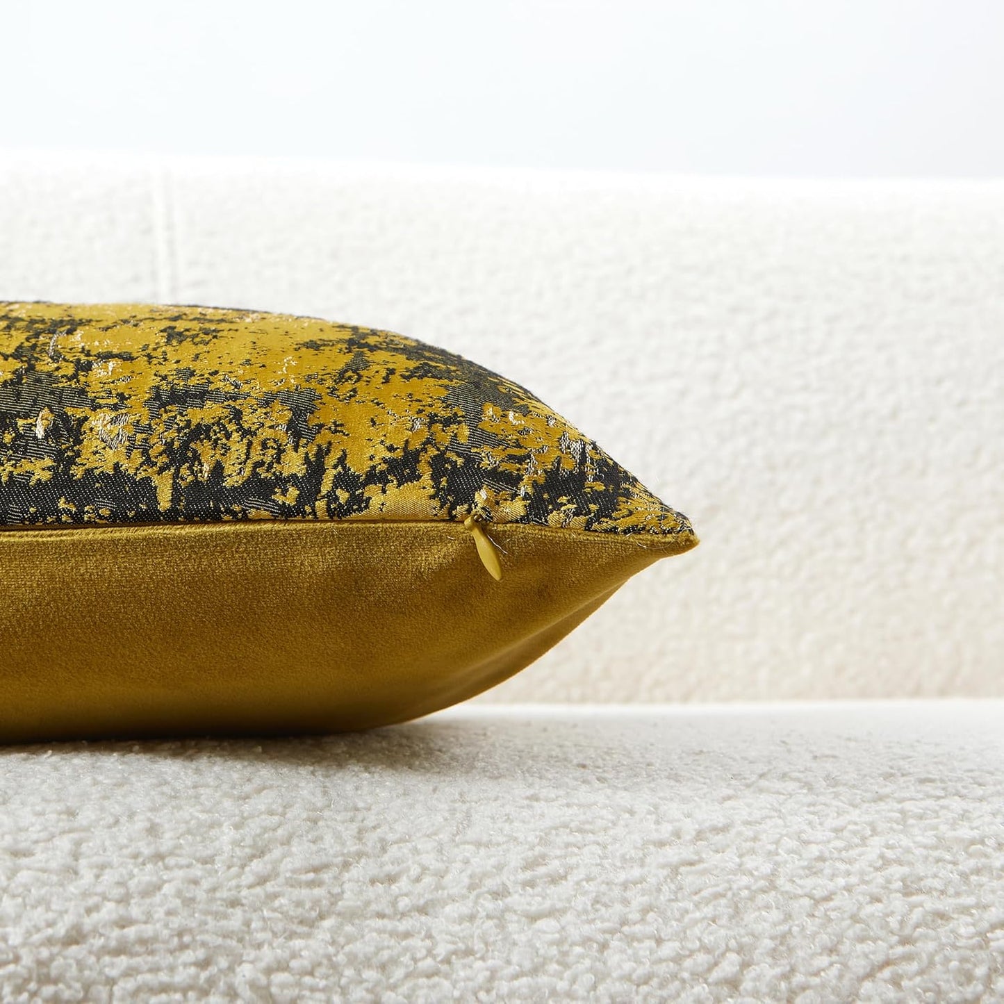 THE-TINOART Sun Gold & Black Jacquard Pillow Cover 12x20 - Luxury Embroidered Decorative Throw Pillow Cover, Reversible with Metallic Thread & Velvet Backing, Elegant Home Decor