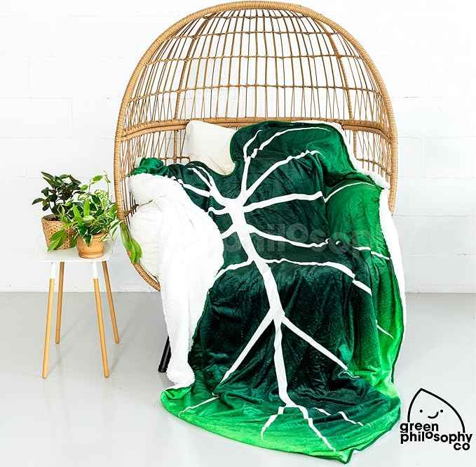 Green Philosophy Co. Giant Leaf Shaped Blanket (Philodendron Gloriosum) Large Modern Home Decorative Leaves Design Soft Warm & Cozy Throw for Living Room Couch Sofa Bed Perfect for Plant Lovers
