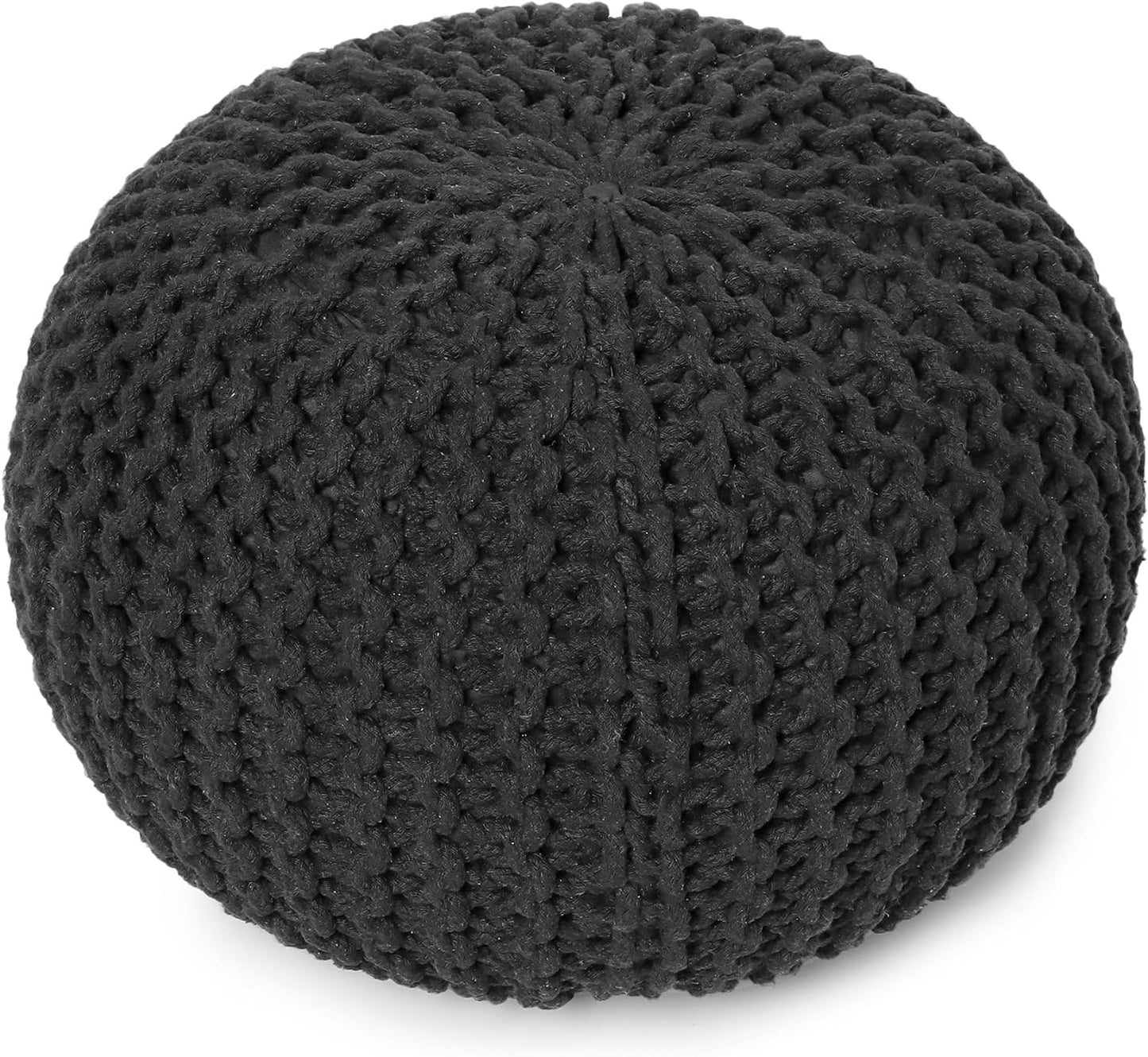 REDEARTH Round Pouf Foot Stool Ottoman - Cotton Hand Knitted Dori Pouffe - Cord Boho Home Décor - Stuffed Cable Poof for Living Room - Bedroom (19.5"x19.5"x14") - Dark Gray