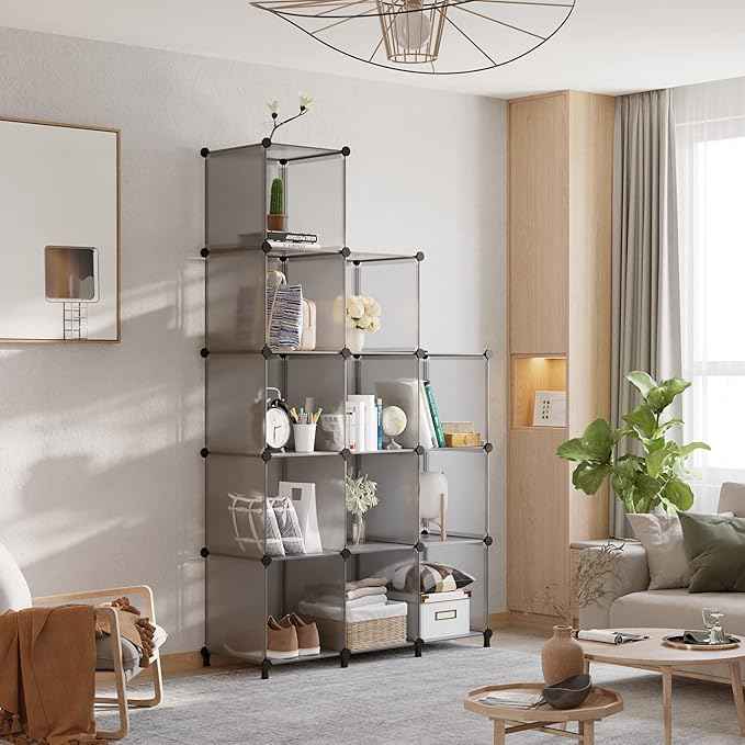 AWTATOS Cube Storage Organizer Closet Storage Cubes Shelves Bookshelf Clothes Organizer DIY Plastic 12 Cube Shelves for Home, Bedroom, Grey ULPZ022
