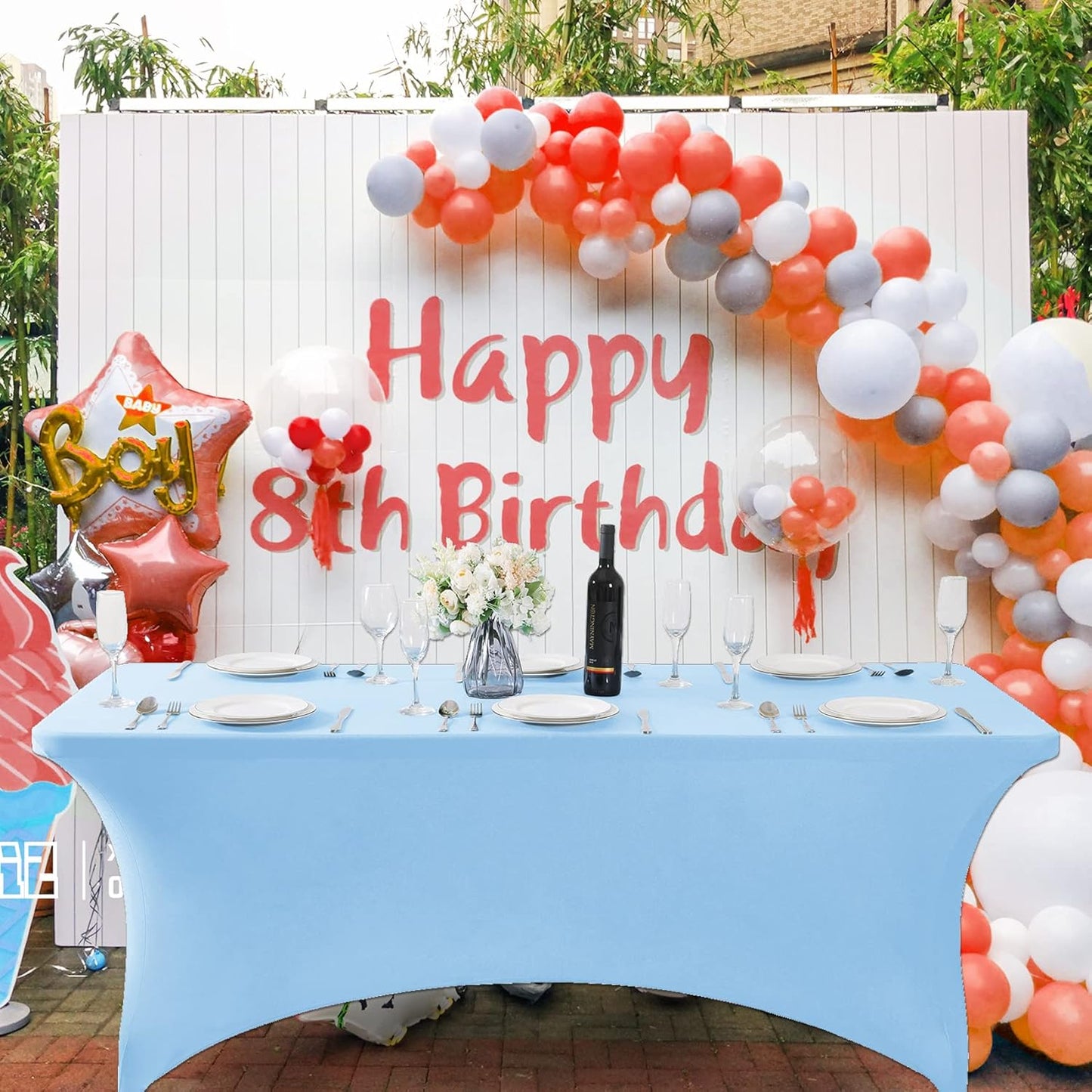 SuperO Waterproof Spandex Table Cover for 6FT Table Universal Fitted Stretch Tablecloth for Party, Banquet, Wedding and Events-Blue Mist