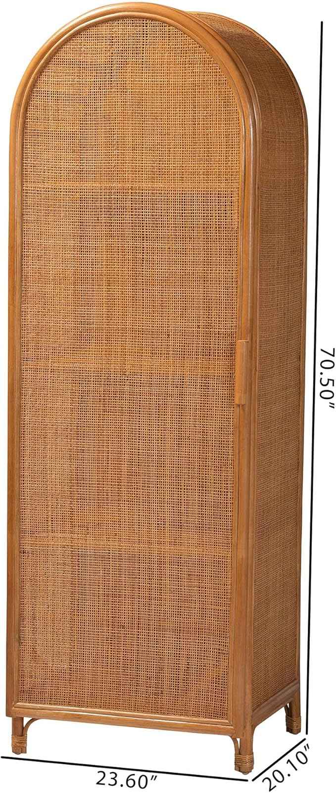 Bali & pari Paloma Arched Rattan Accent Cabinet with Shelves - Handwoven Cane Display Unit with Door, Boho Chic Decorative Furniture Piece for Living Room Entryway or Sunroom, 1-Door