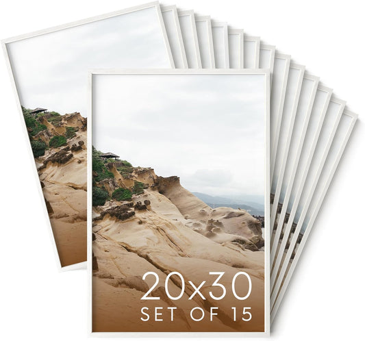 Haus and Hues 20x30 White Oak Wood Picture Frames Set of 15 - Premium Bulk Picture Frames 20x30 Bundle - Elegant Gallery Wall Frame Set for Posters, Art Display - Ideal for Wall Decor in Home & Office