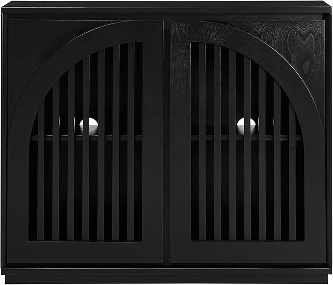 KEIKI 39" Mid Century Modern Fluted Sideboard Cabinet with Storage & Outlet Holes, Narrow Buffet Cabinet, Solid Wood + MDF, for Living Room, Entryway, Hallway, Kitchen, Coffee Bar, Black