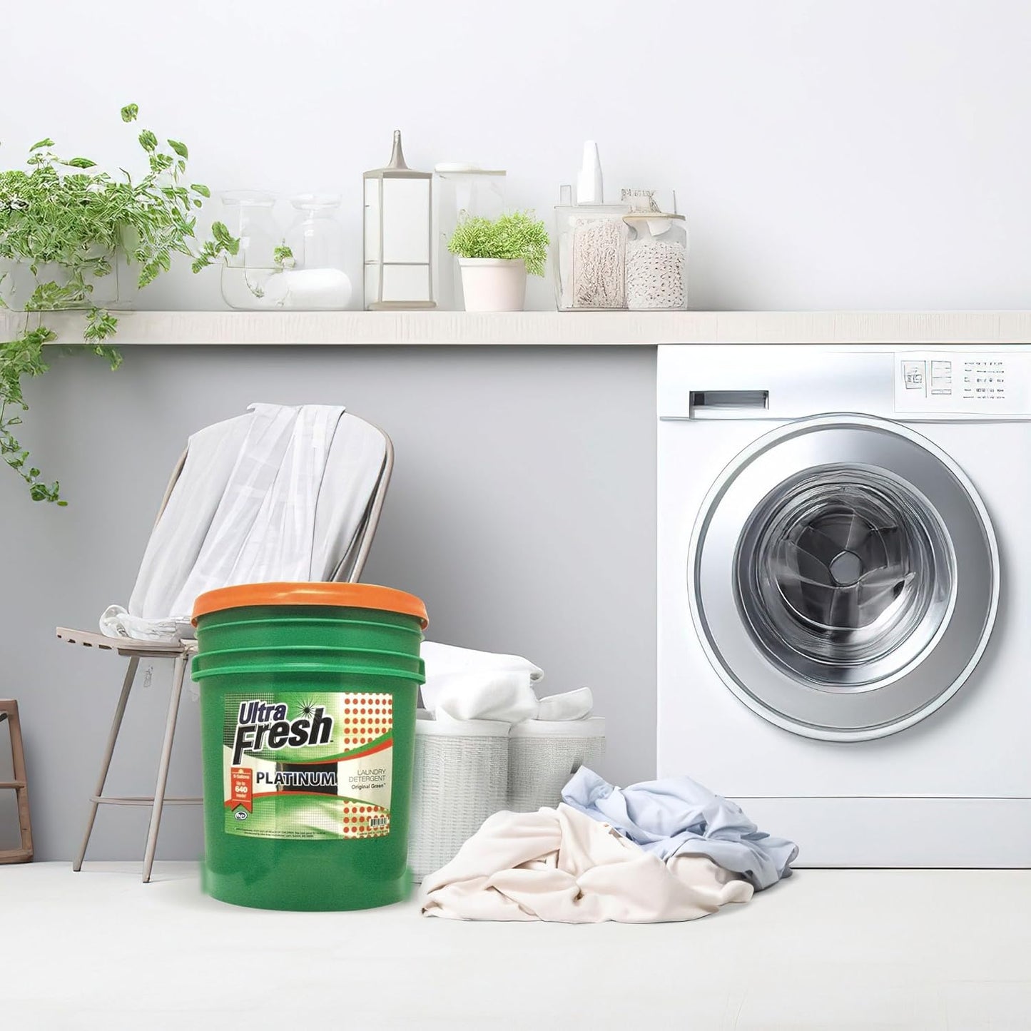 Ultra Fresh 5 Gallon Liquid Laundry Detergent Washing Soap for All Machine Types, 3X Platinum, Up to 640 Loads, Original Green