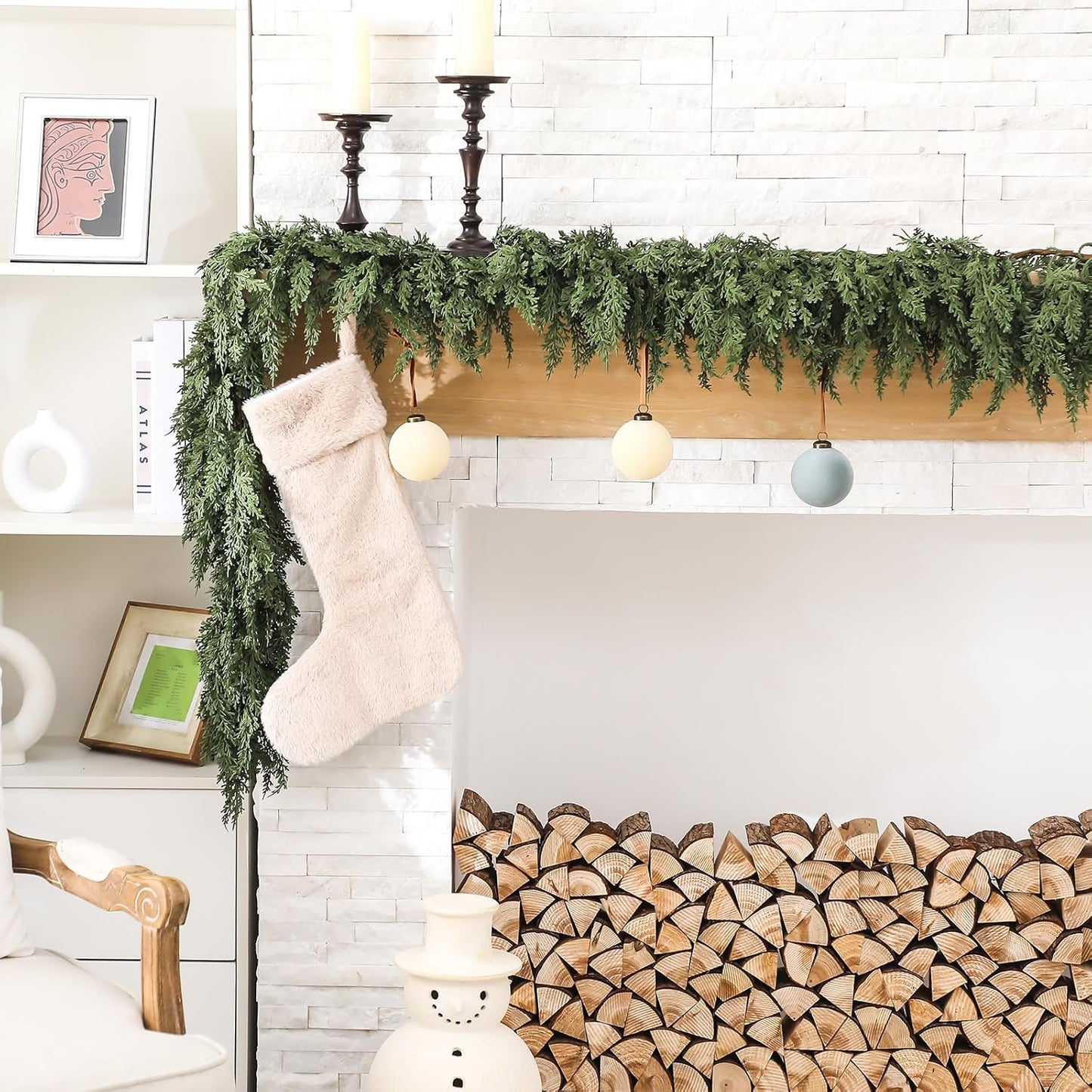 Jutom 2 PCS 9 ft Christmas Cedar Garland - Artificial Realistic Holiday Cedar Pine Needles Greenery Garland Decoration for Mantel Table Winter Party