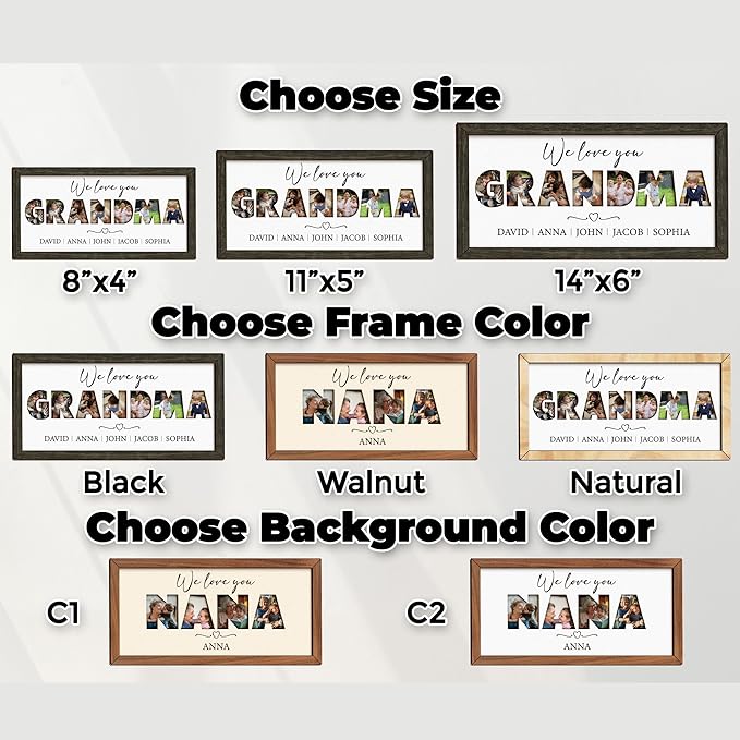 vinatimes Personalized Mom Birthday Gifts from Daughter Son, Photo Decorative Sign Mothers Day Presents for Moms, Grandma, Nana, Best Mom Ever Gifts, Family Picture Frame for Table, Wall
