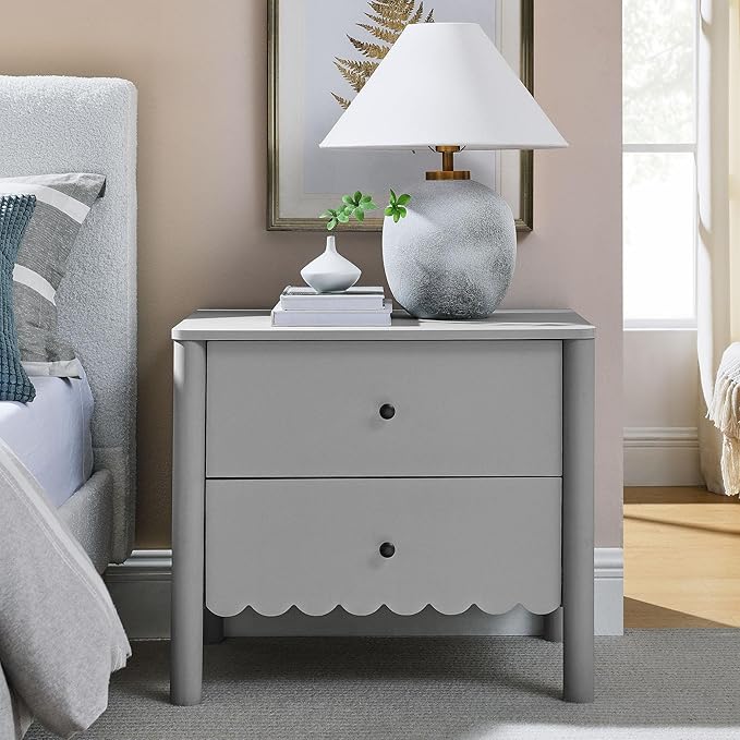 Modway Emmeline Scalloped 2-Drawer Nightstand in Light Gray