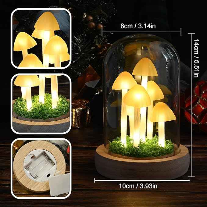 QUELIEN Mushroom Lamp,Mothers Day Mom Gifts for Mom,Light Up Mushroom in Glass Dome,Birthday Party Decorations,Ideal Birthday Gift,Girlfriend Gift
