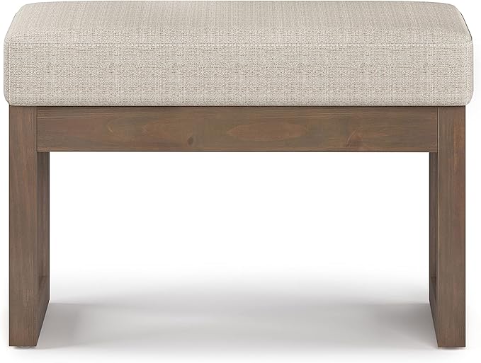 SIMPLIHOME Milltown Small Ottoman Bench - 27 inch Wide Upholstered Tweed Look Fabric Rectangle Footstool Ottoman in Platinum, Contemporary Bench for Bedroom or Entryway with Cushioned Seat, Assembled