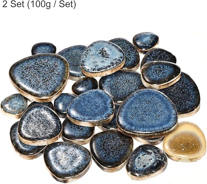MECCANIXITY 200g Ceramic Mosaic Tiles for Crafts Bulk, Pebble Blue Glazing Ceramic Tiles for Mosaic Kits Garden Stepping Stone Cup Mat