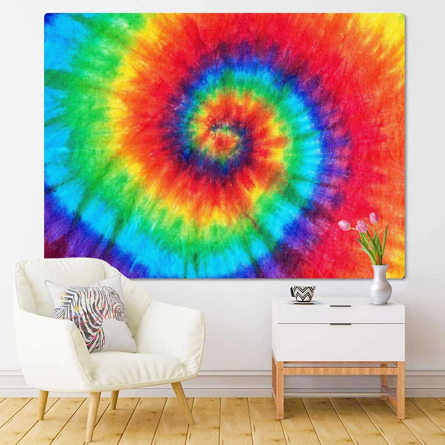 Emvency Tapestry Colorful Rainbow Spiral Tie Dye Pattern Color Dyed Batik Home Decor Wall Hanging for Living Room Bedroom Dorm 50x60 Inches