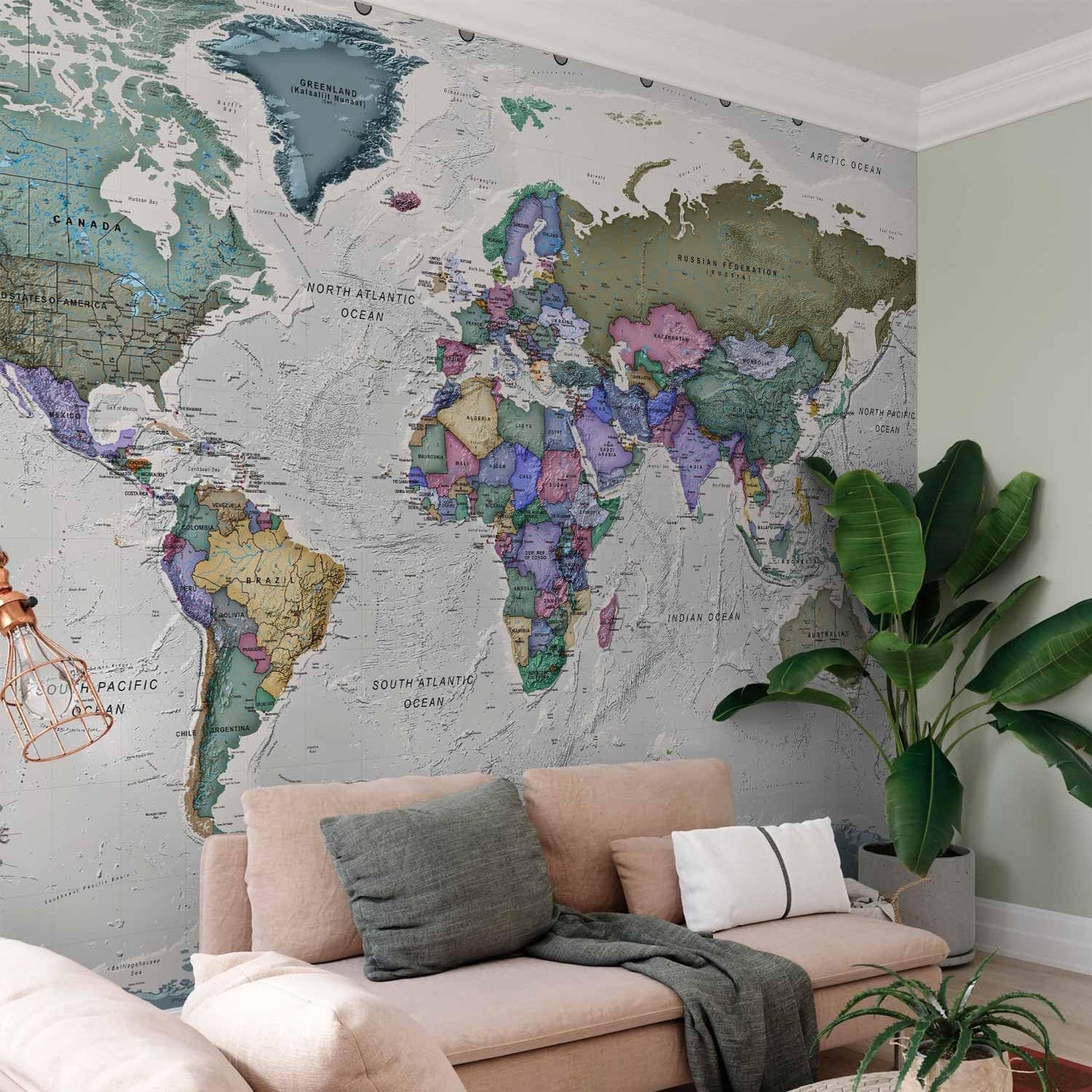 artgeist Premium Wall Mural World Map 118x83 in - XXL Non-Woven Wallpaper Fleece Wall Decor Photo Print Picture Image Design Home Map of The World k-A-0380-a-a