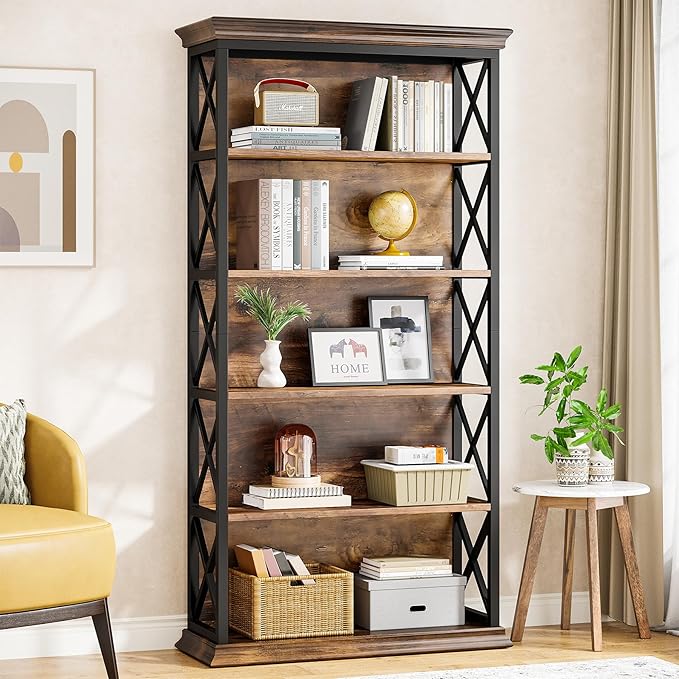 Tribesigns 6-Tier Bookcase Set of 2, 71 Inches Industrial Bookshelves and Bookcases, Floor Standing 5 Shelf Display Storage Shelves Tall Bookcase for Home Office, Living Room, Bed Room