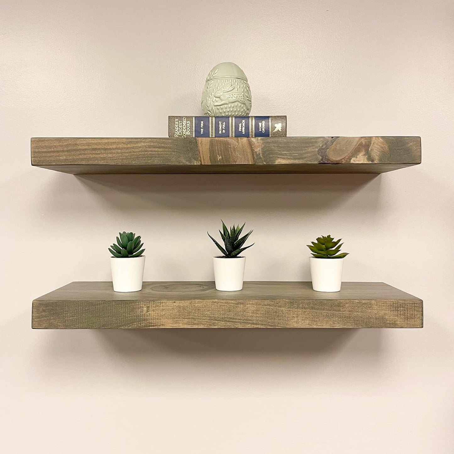 URBANDI, Rustic Floating Shelves, Set of 2, Hidden Bracket, Solid Wood, Heavy Duty, Wall Mounted Shelves, (Grey, 48Wx10D)