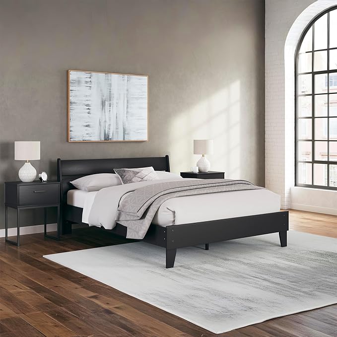 Signature Design by Ashley Socalle Casual Queen Panel Platform Bed, Foundation or Box Spring Not Needed, Black