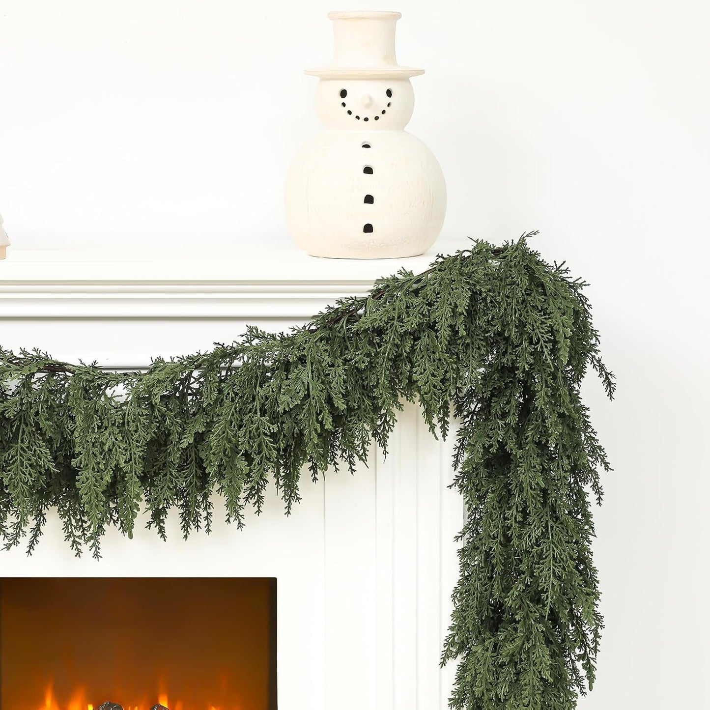 Jutom 2 PCS 9 ft Christmas Cedar Garland - Artificial Realistic Holiday Cedar Pine Needles Greenery Garland Decoration for Mantel Table Winter Party