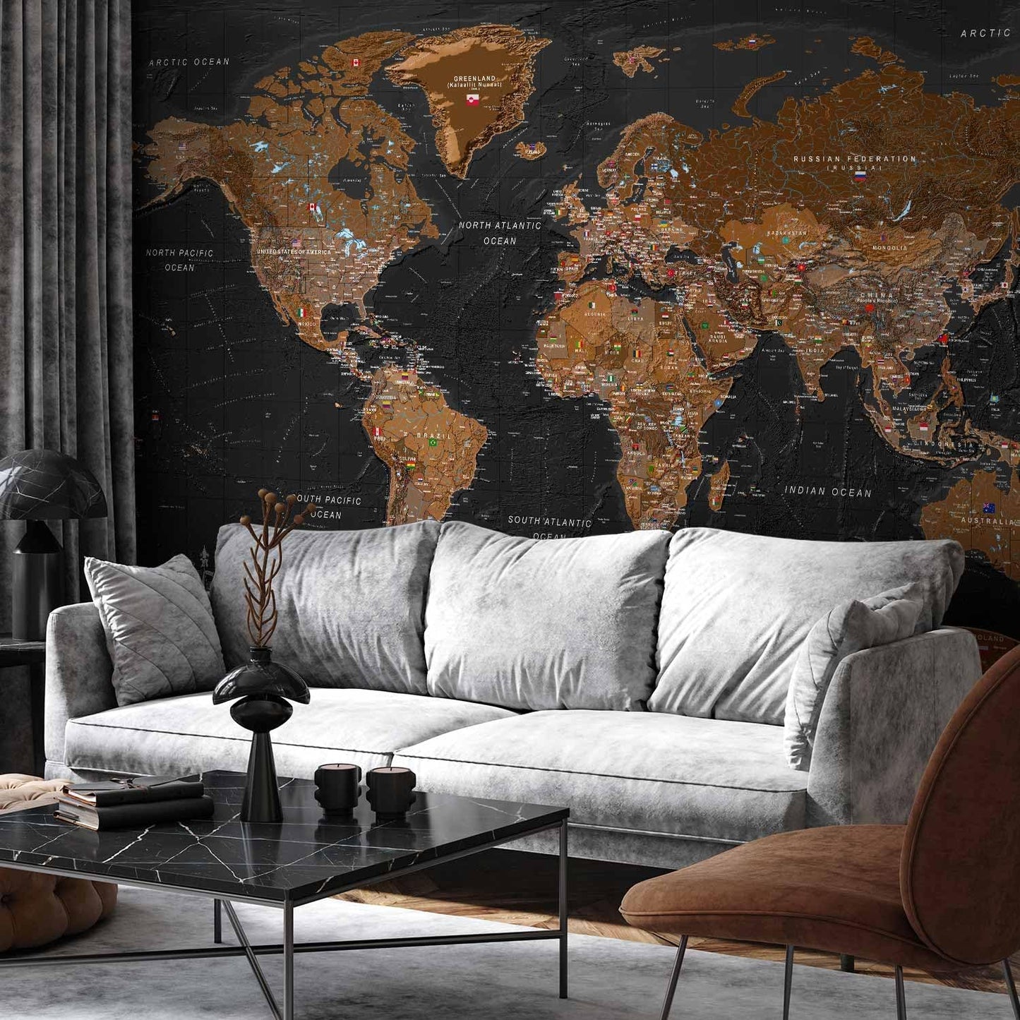 artgeist Premium Wall Mural World Map 138x101 in - XXL Non-Woven Wallpaper Fleece Wall Decor Photo Print Picture Image Design Home Map of The World k-A-0206-a-a