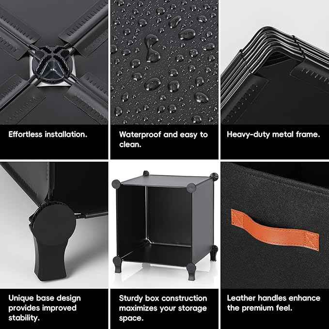 Cube Storage Organizer with Storage Bins, 6-Cube Shelves Units with 6 Organizer Bins, DIY Plastic Storage Shelves with Mallet, Closet Clothes Storage Shelves for Home, Bedroom, Living Room