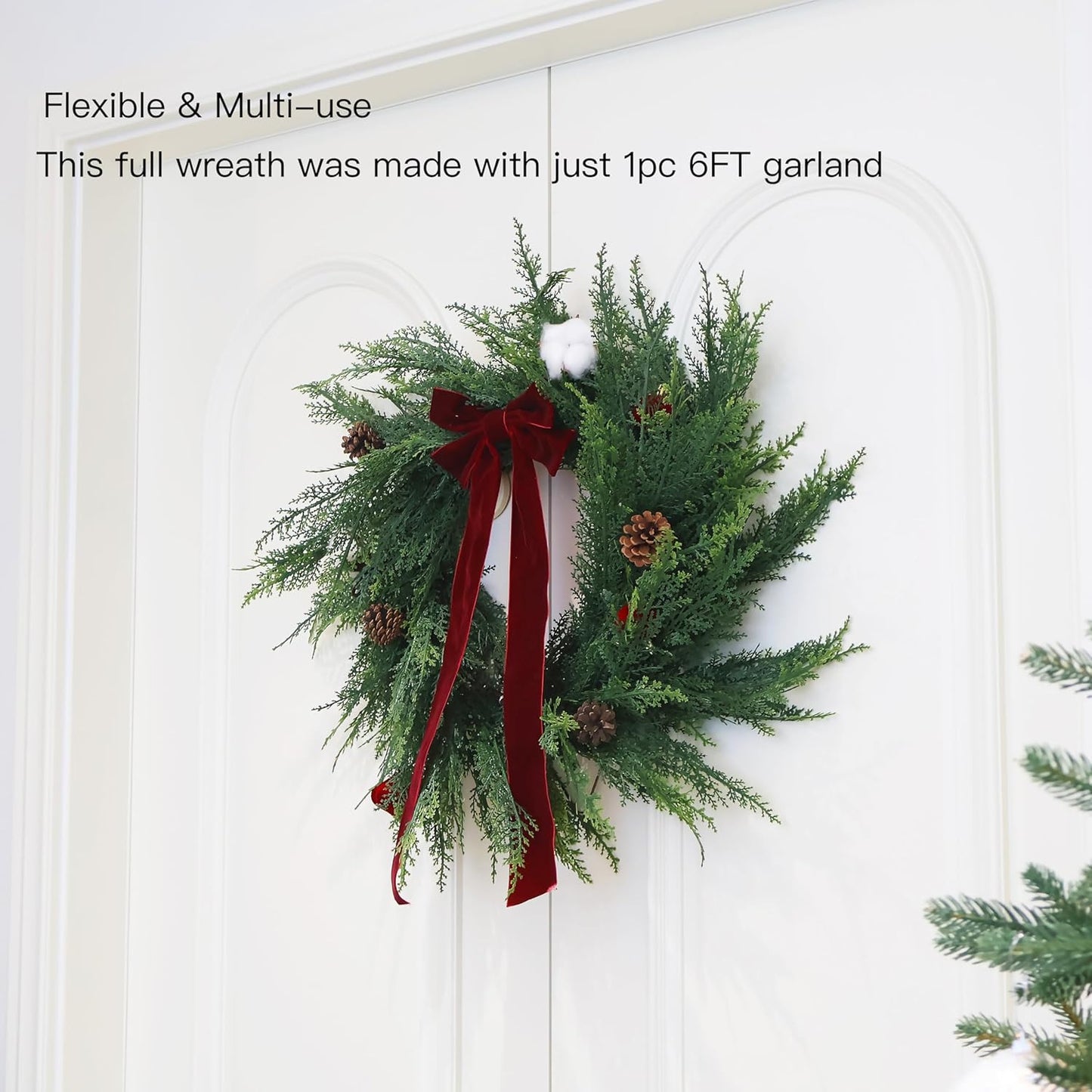 2PCS 9FT Christmas Cedar Garland Full Real Touch Artificial Green Faux Cypress Realistic Pine Garland for Mantle Fireplace Table Home Decoraiton