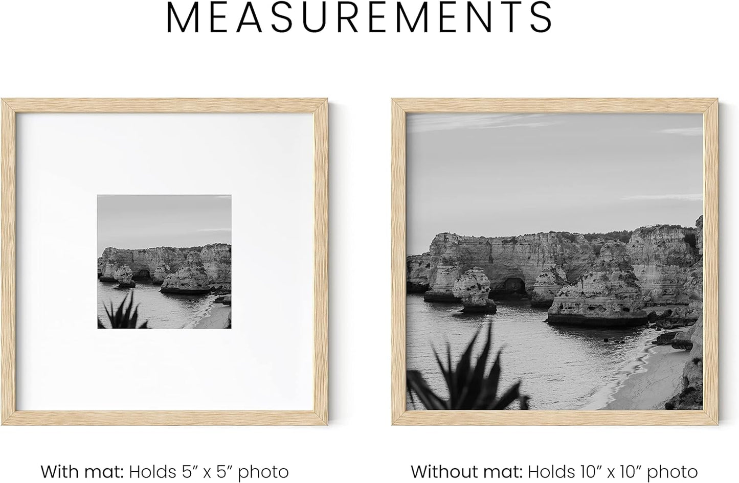 HAUS AND HUES Solid Oak Wood 10”x10”Picture Frames Matted to 5”x5” Set of 4-10x10 Photo Frame Set, Modern 10x10 Picture Frames with Mat, Square Photo Gallery Wall Frame Set (Beige Oak Frames)