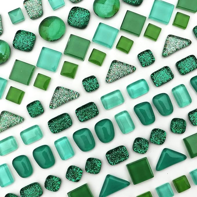 LITMIND Assorted Green Irregular Crystal Mosaic Tiles, 9oz Value Pack - Perfect for Art Crafts, Mosaic Making Projects, Home Decor, and More
