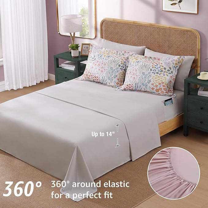 CASAAGUSTO King Comforter Set, 7 PCS Pinkish Floral Comforter Set with Flowers Leaves Pattern, Soft Seersucker Design All Season King Size Bedding Set(102"X90")