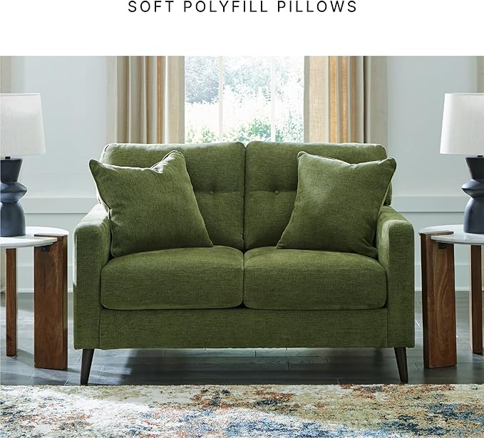 Signature Design by Ashley Bixler Mid-Century Modern Tufted Loveseat with 2 Toss Pillows, Green