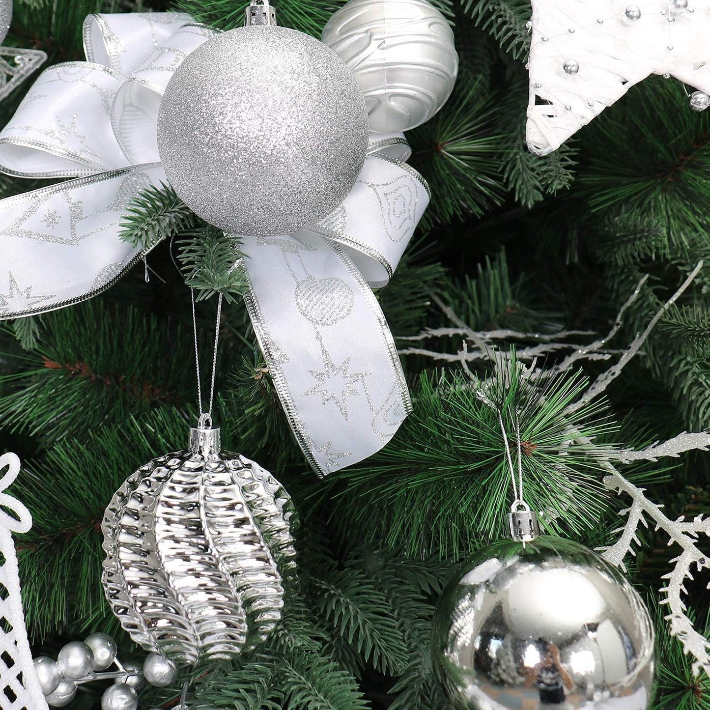 XmasExp 16ct Christmas Balls Ornaments - Shatterproof Large Hanging Ball Decorative Xmas Balls for Holiday Wedding Party Xmas Tree Decoration(3.15"/80mm, Silver)