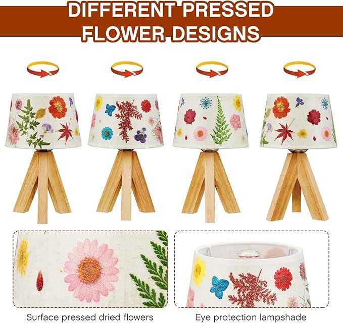 Hortsun Pressed Flower Lamp Vintage Table Small Lamp Cottagecore Decor Boho Night Light Decorative Rustic Night Light for Bedroom, Living Room or Office, Valentine Gift for Women (Trapezoid)