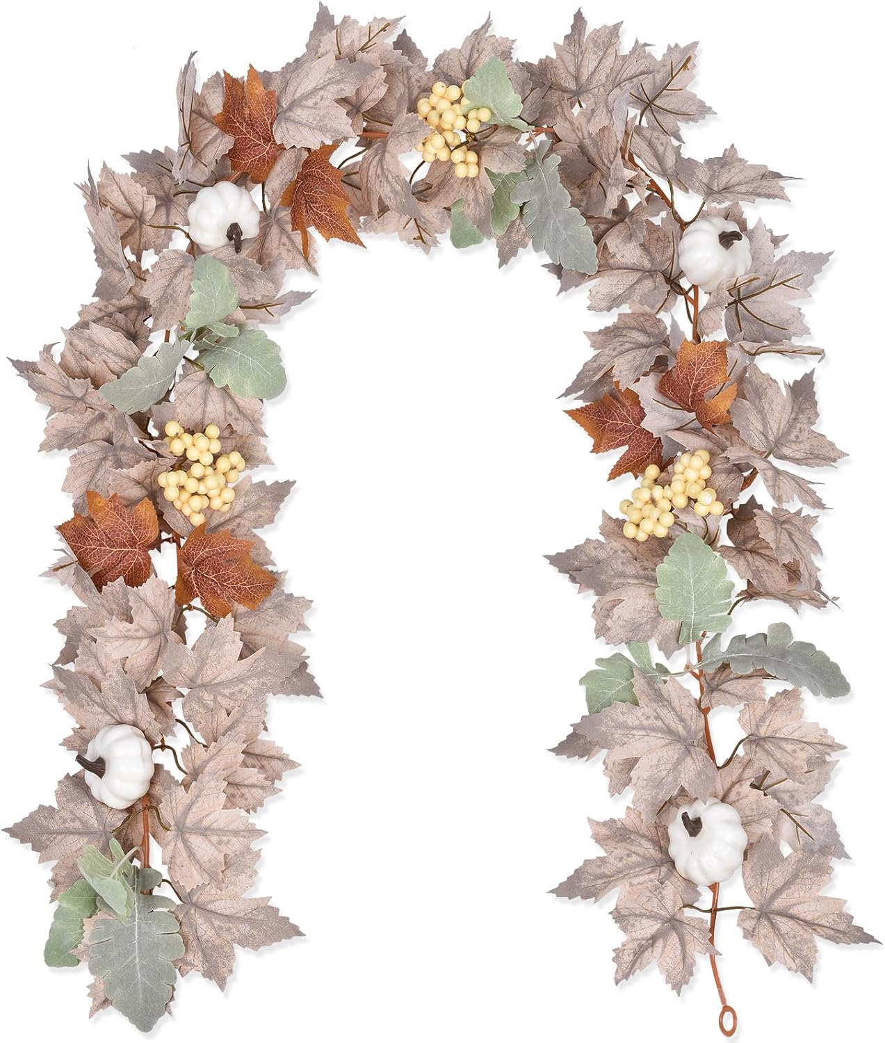 DearHouse Pumpkin Fall Maple Leaf Garland, 6Ft Hanging Vine White Maple Garland Artificial Autumn Foliage Thanksgiving Decor for Home Wedding Fireplace Party Christmas