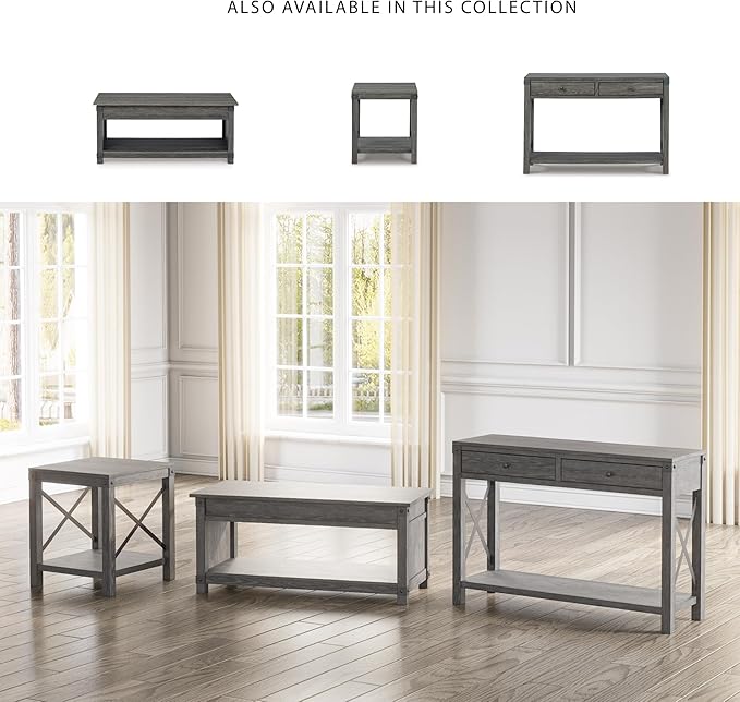 Signature Design by Ashley Freedan Rustic Square Farmhouse End Table, Wood, Metal Crossbuck Accents, Lower Display Shelf, 22.63" High, Gray