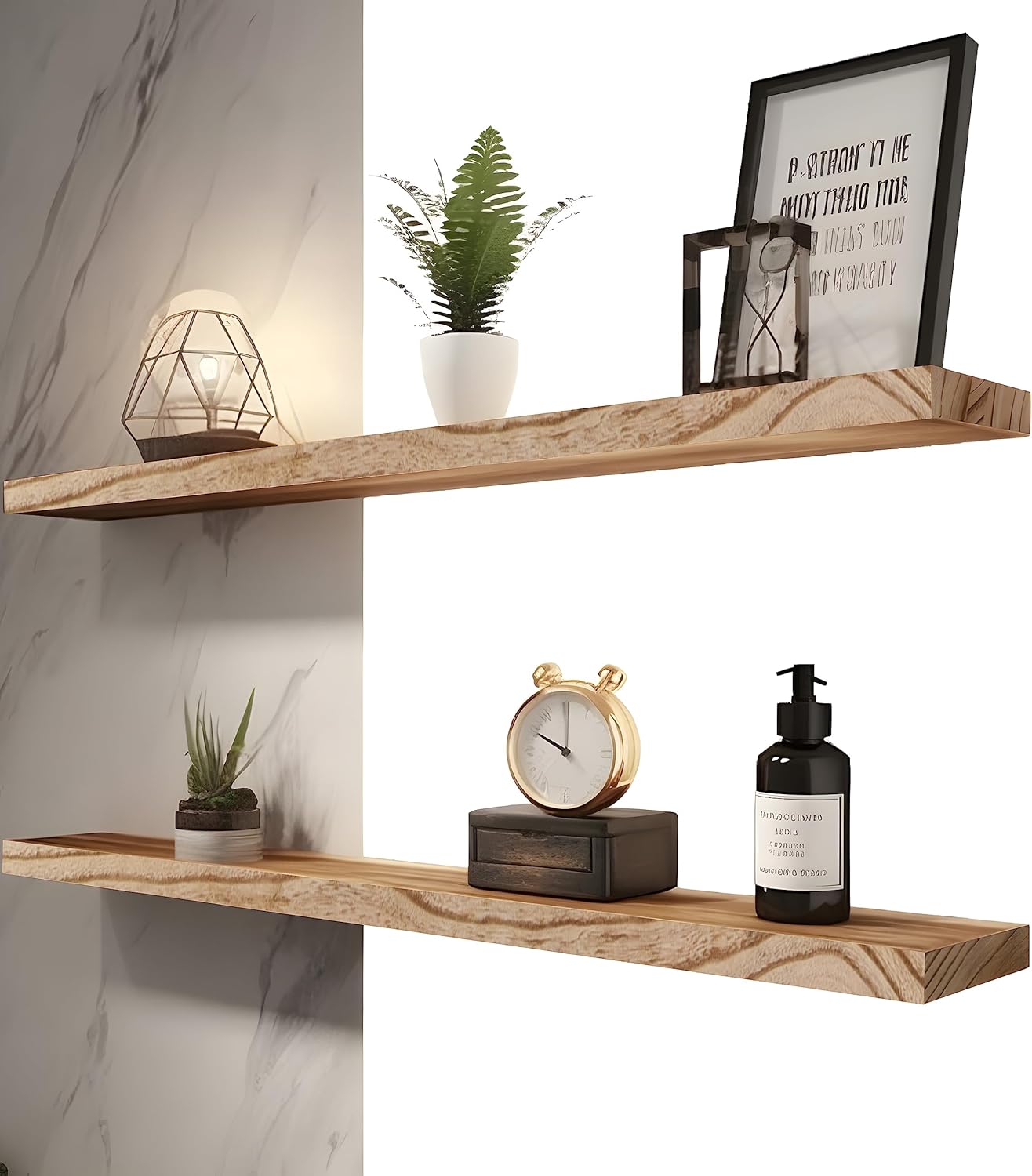 Wood Floating Shelves for Wall, Rustic Wall Shelves for Bedroom, Wall Mounted Floating Shelf, Set of 4 Light Walnut 36 Inch - Décor Diaries