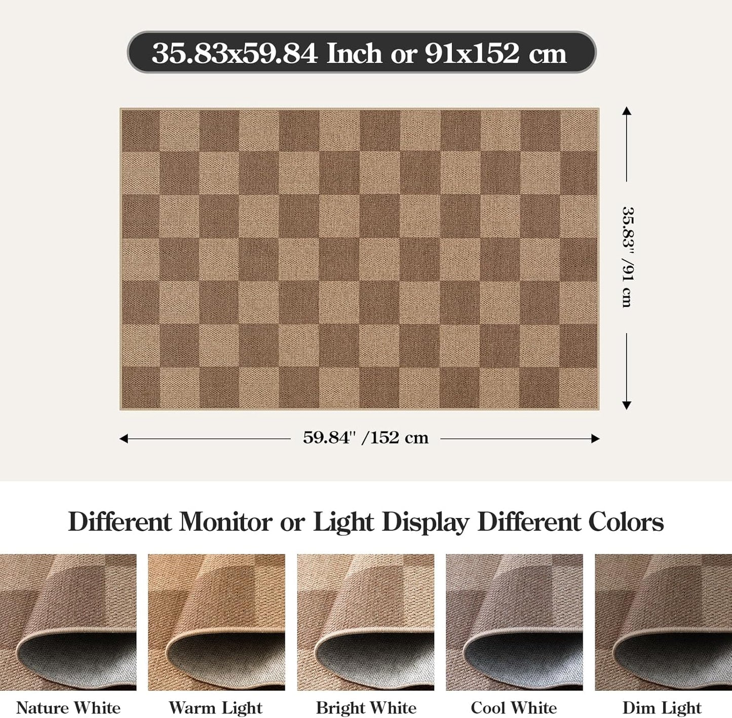 Lahome Checkered Easy Jute Entryway Rug, Washable Rugs 3x5 for Living Room Farmhouse Carpet, Non Slip Indoor Outdoor Door Mat Checkerboard Throw Carpet for Entry Patio Guestroom Deck