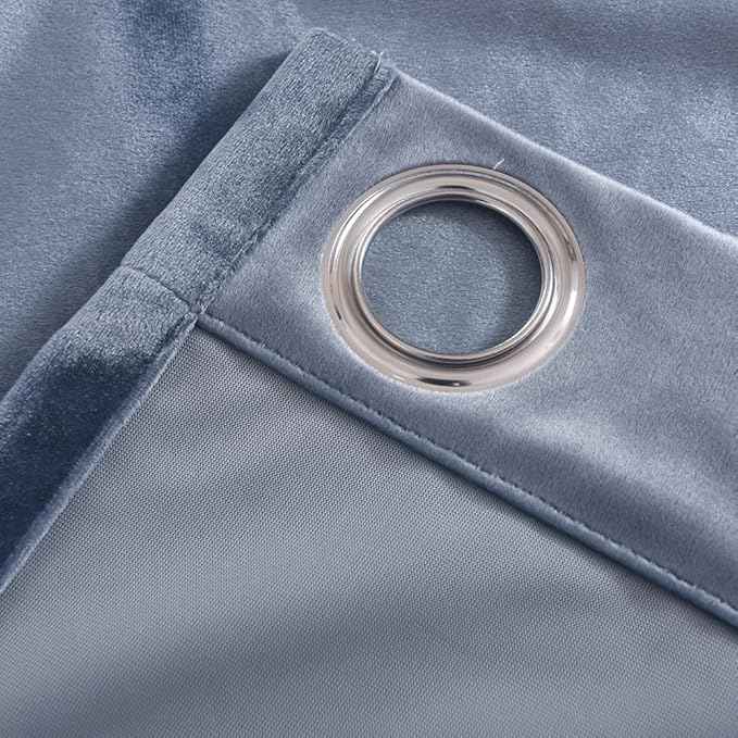 Cherry Home Super Soft Luxury Velvet Stone Blue Set of 2 Blackout Drapes Room Darkening Curtains Panel Grommet Drapery 52 by 84-Inch Dusty Blue(2 Panels) with Matching Tiebacks
