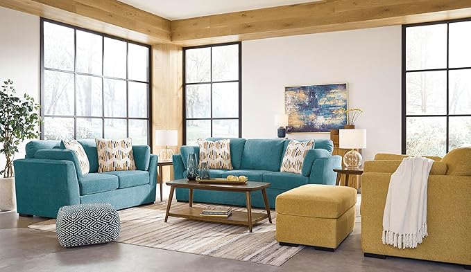 Signature Design by Ashley Keerwick Scandinavian Sofa with 4 Toss Pillows, Blue