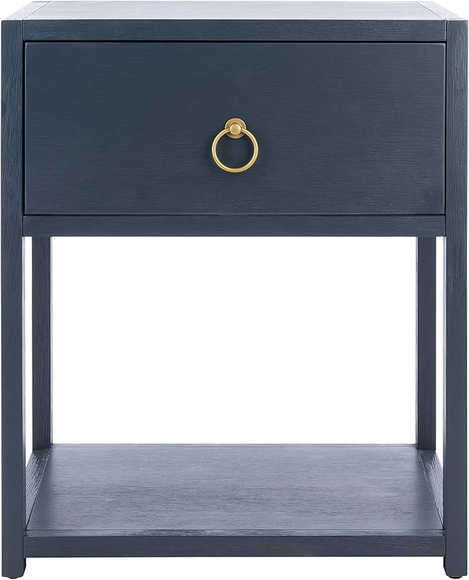 SAFAVIEH Home Collection – Yudi Navy Nightstand with Drawer & Shelf, Contemporary Accent Storage Table, Fully Assembled (NST9201A)