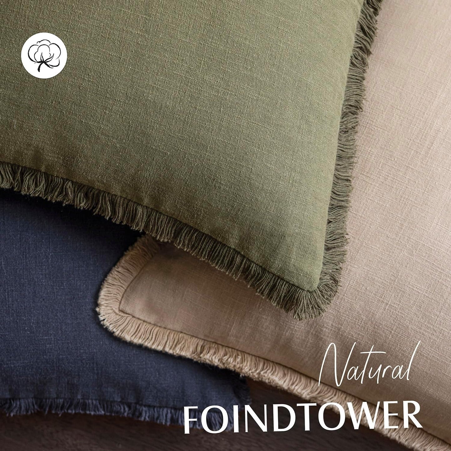 Foindtower Set of 2 Decorative Linen Fringe Throw Pillow Covers Boho Farmhouse Cushion Cover with Tassels Soft Accent Pillowcase for Couch Chair Sofa Bed Living Room Home Decor,18×18 Inch,Tan Beige