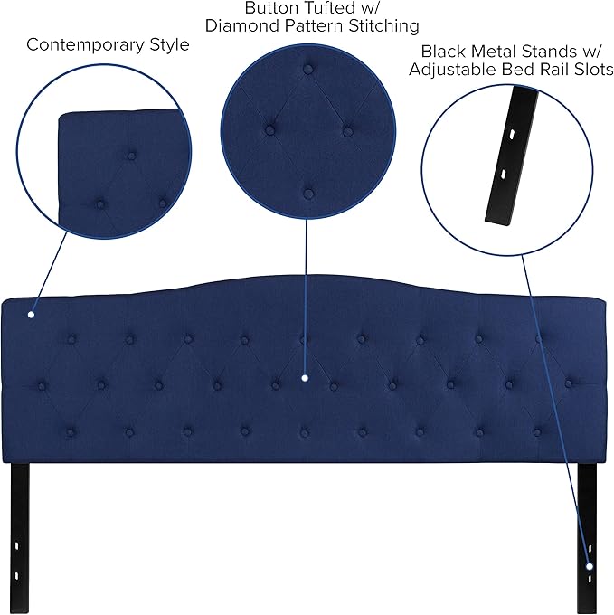 Flash Furniture Cambridge Button Tufted and Diamond Stitched Upholstered King Size Headboard in Navy Fabric