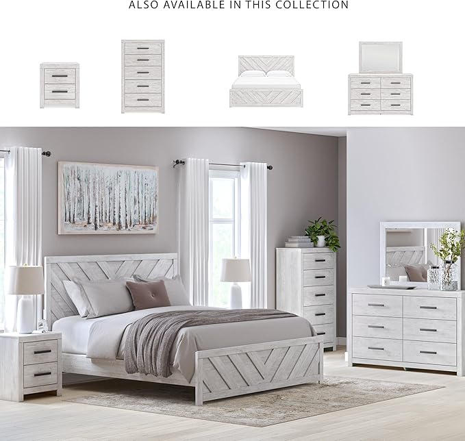 Signature Design by Ashley Cayboni Casual Nightstand with Framed Front and Pilasters, 2 Storage Drawers, Large Black Handles, Wood, 24.37" High, White