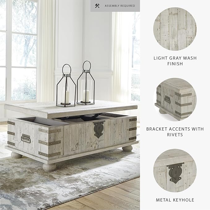 Signature Design by Ashley Carynhurst Lift Top Rustic Farmhouse Cocktail Table, Antique Off White
