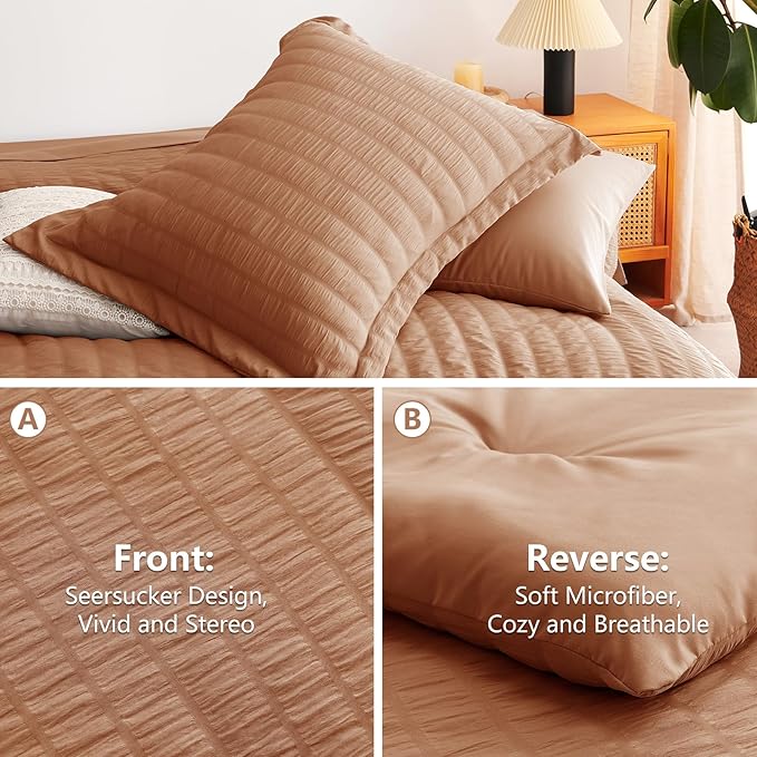 CozyLux King Size Comforter Set Pumpkin Seersucker 7 Pieces Bed in a Bag King Comforter Set with Sheets, Luxury Bedding Set with Down Alternative Comforter, Sheets, Pillowcases & Shams All Seasons