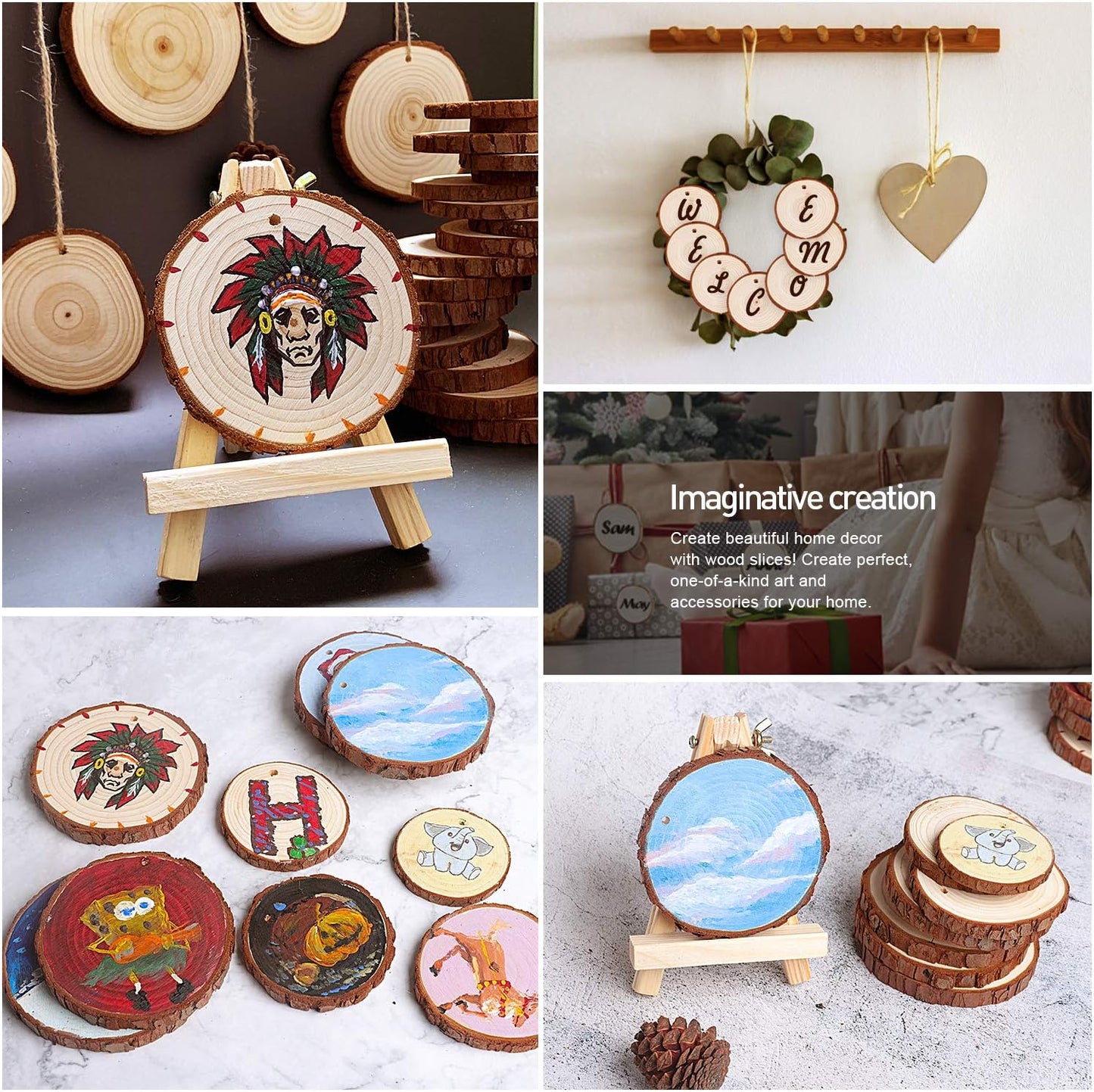 5ARTH Natural Wood Slices - 30 Pcs 2.7-3.1 inches Craft Unfinished Wood kit Predrilled with Hole Wooden Circles for Arts Wood Slices Christmas Ornaments DIY Crafts