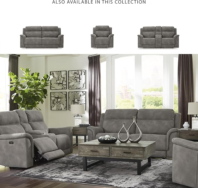 Signature Design by Ashley Next-Gen DuraPella Power Reclining Sofa, USB, Extended Ottoman, Water Repellent Faux Leather, 80" W x 42" D x 42" H, Slate Gray