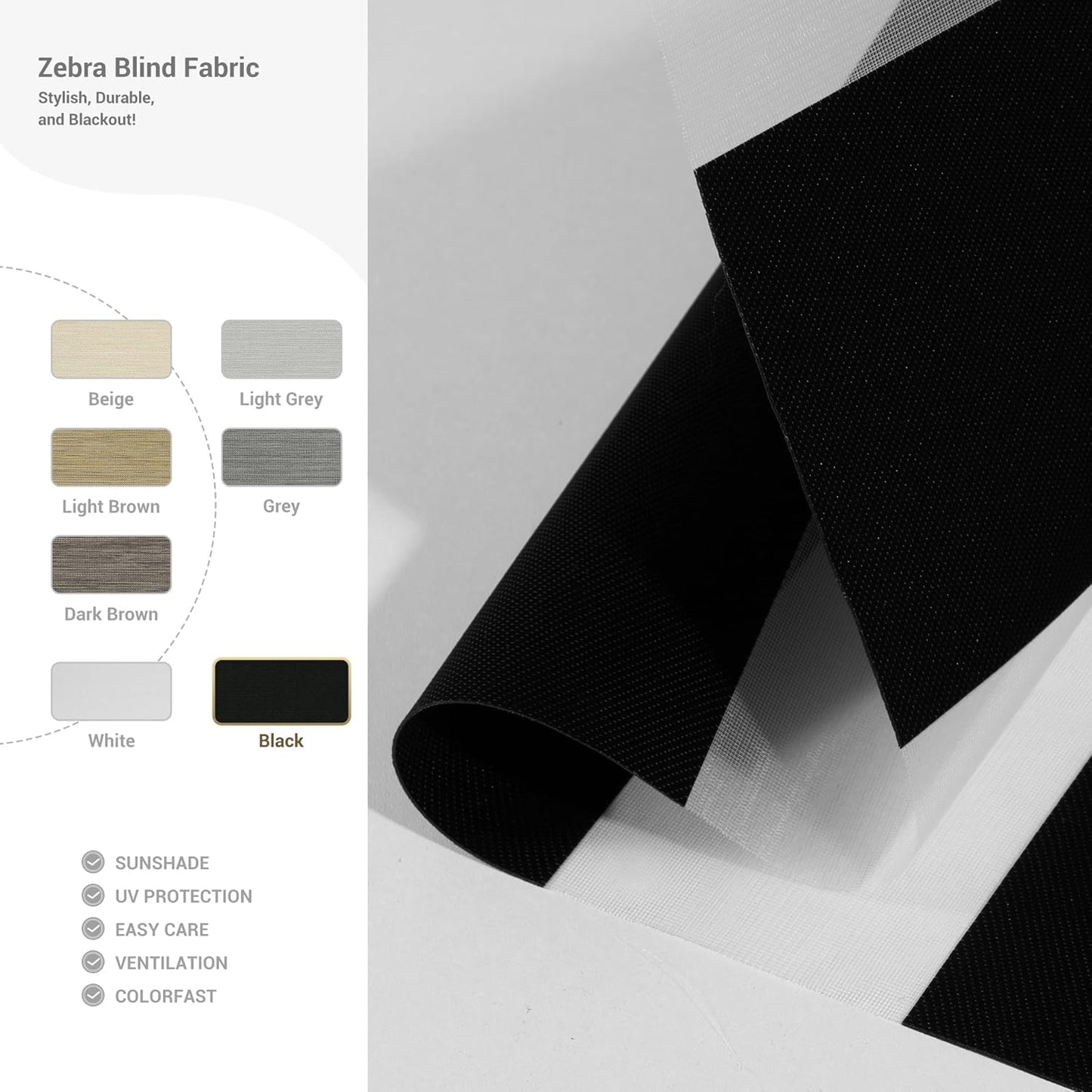 Cordless Zebra Blinds for Windows, Blackout Interior Blinds,Easy to Install,UV Protection,for Offices and Home,Custom Roller Shades, Solid Black, 79" W x 64" H