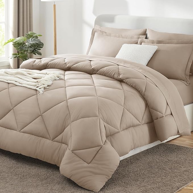 CozyLux King Size Comforter Set Wheat - 7 Pieces Bed in a Bag King, Luxury Soft Bed Set for All Seasons, Bedding Set with Down Alternative Comforter, Sheets, Pillowcases & Shams
