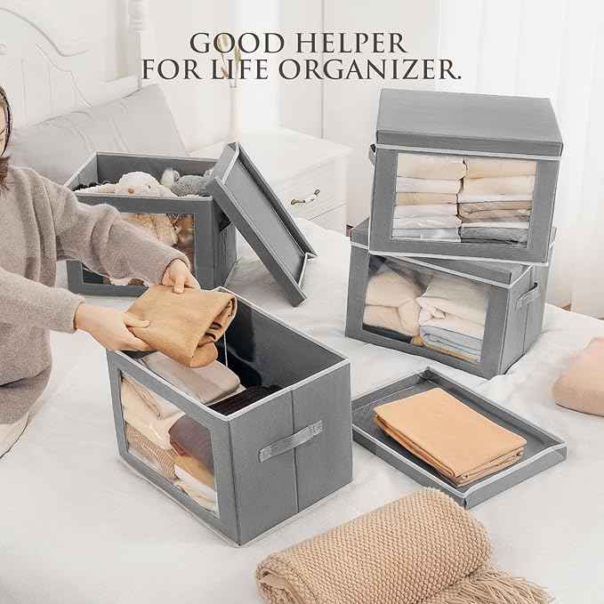Collapsible Storage Bins with Lids, 4 Pack Closet Bins for Organization, Foldable Storage Boxes for Bedroom, Living Room, Kids' Room